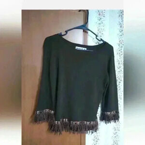Joseph A. Quest-Cequec Estsilk Womens Borwn Embellished Top/Blouse Size Large